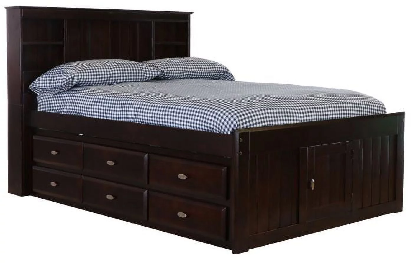 Discovery World Furniture - Full Size Bed Frame with Headboard Bookcase & 12 Drawers, Full Size Bed with Storage, Espresso