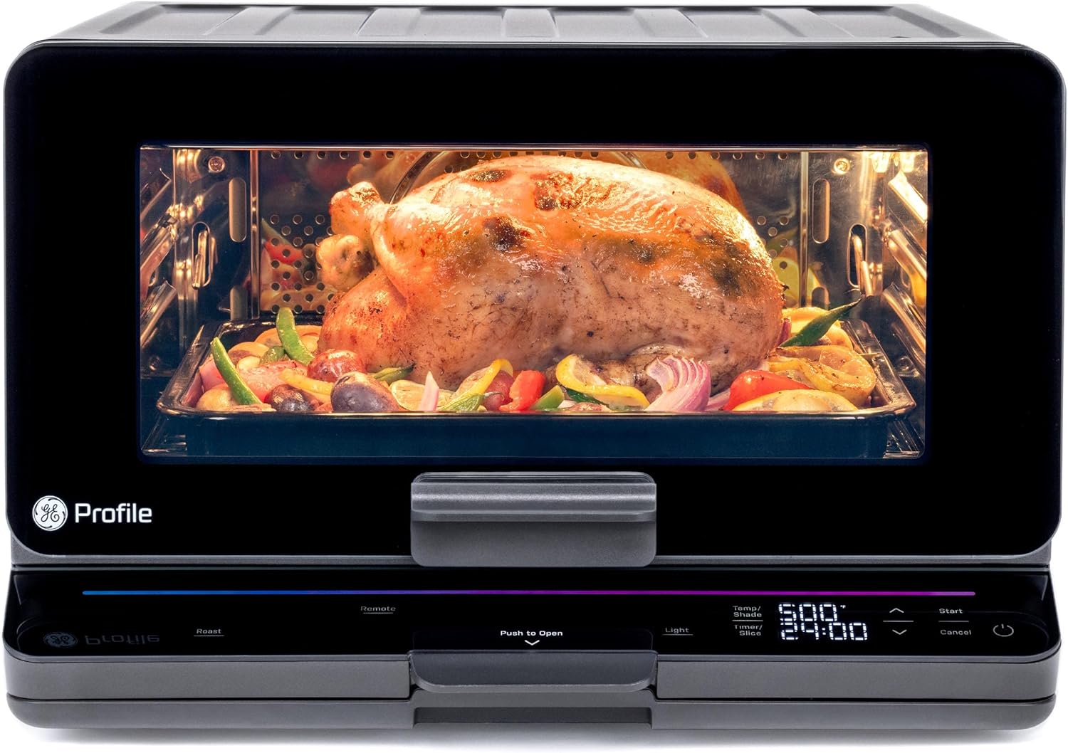GE Profile Smart Oven with No Preheat, 11-in-1 Countertop Oven including Air Fry, Warm, Toast, Broil, Roast, Pastry, Reheat, and more, WiFi and Smart Connected, Black