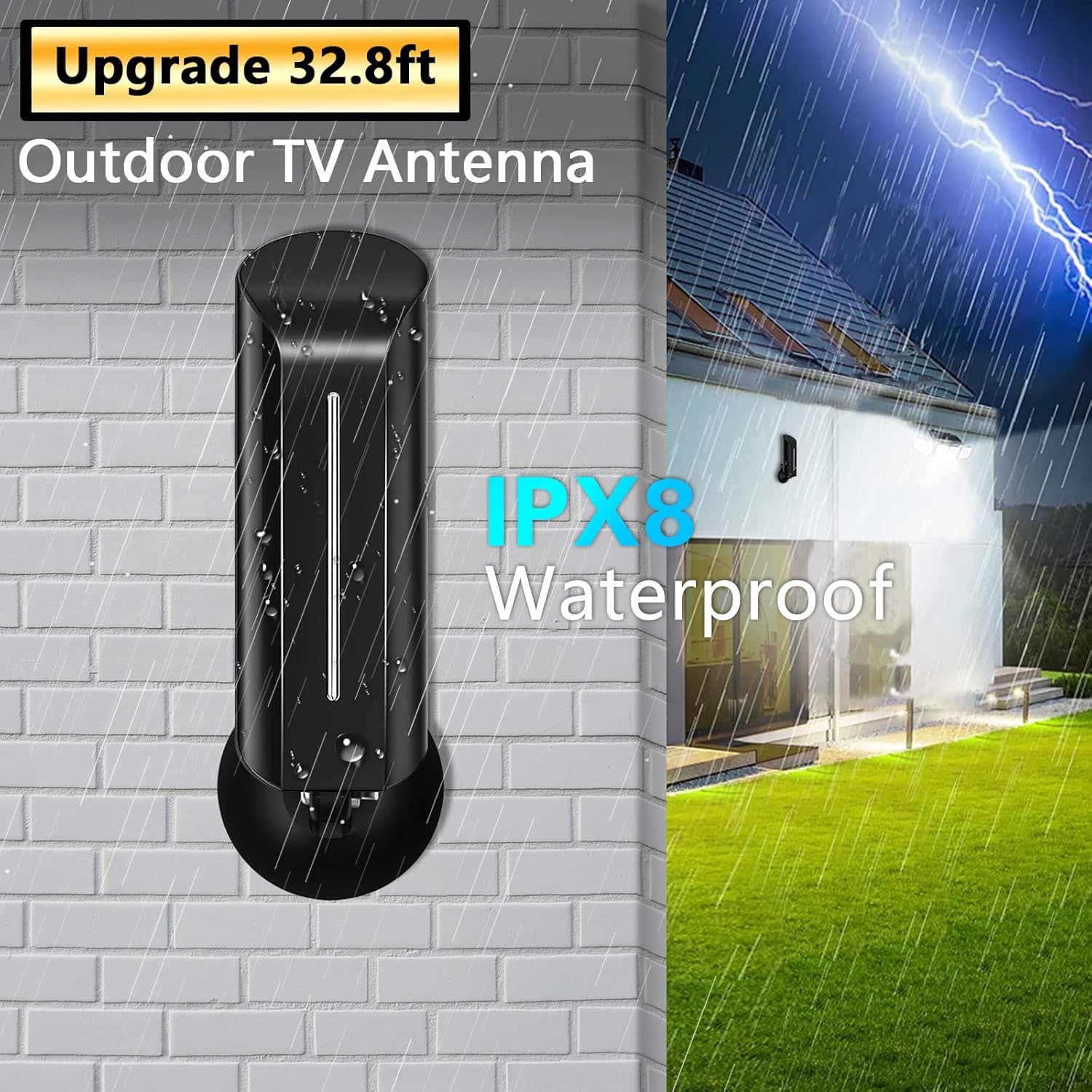 TV Antenna, Outdoor HD Digital TV Antenna IPX8 Waterproof 300+ Miles Long Range Indoor HDTV Antenna Support 4K 1080p and VHF UHF TV Free Local Channels HDTV Antenna, 32.8ft Coaxial Cable
