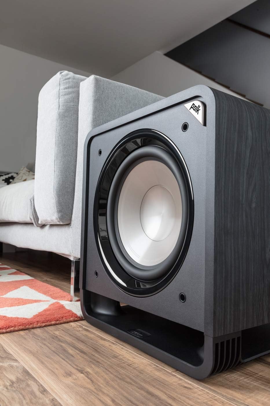 Polk Audio HTS 12 Powered Subwoofer with Power Port Technology | 12” Woofer, up to 400W Amp | For the Ultimate Home Theater Experience | Modern Sub that Fits in any Setting | Washed Black Walnut