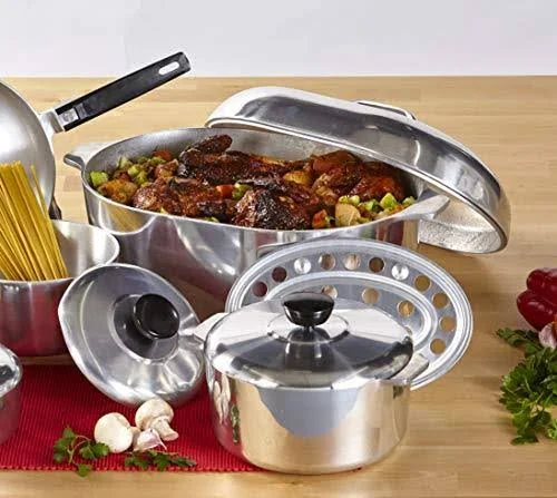 Imusa USA Heavy Duty 13-Piece Cast Aluminum Cajun Cookware Set, Silver