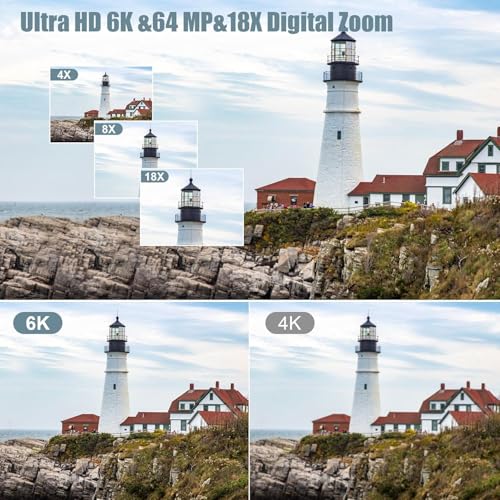 6K Camcorder Video Camera 64MP IR Night Vision Vlogging Camera for YouTube 18X Digital Zoom 4.0 Inch Touch Screen Video Camera with WiFi, Microphone, Remote Control, 64GB SD Card,Stabilizer