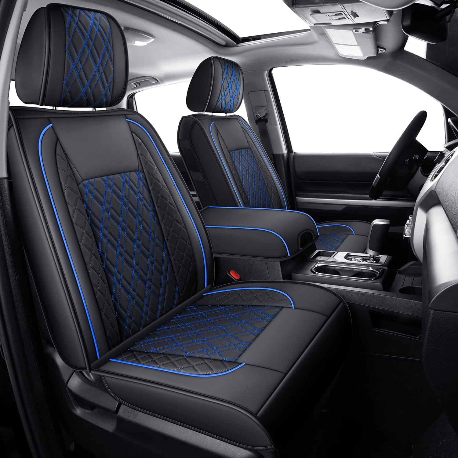 LUCKYMAN CLUB Tundra Seat Covers for Front and Back Seats of 2014-2021 Crew Cab/ Crewmax/ Double Cab with Faux Leather (Black& Red)
