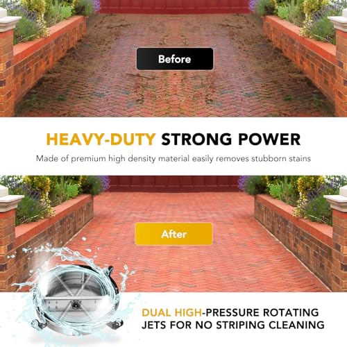 EVEAGE 14.5" Pressure Washer Surface Cleaner, Stainless Steel Pressure Washer Accessories 4 Weels & 1/4" Quick Connector, 4,000 PSI Power Washer for Driveways Sidewalks Patios Cleaning