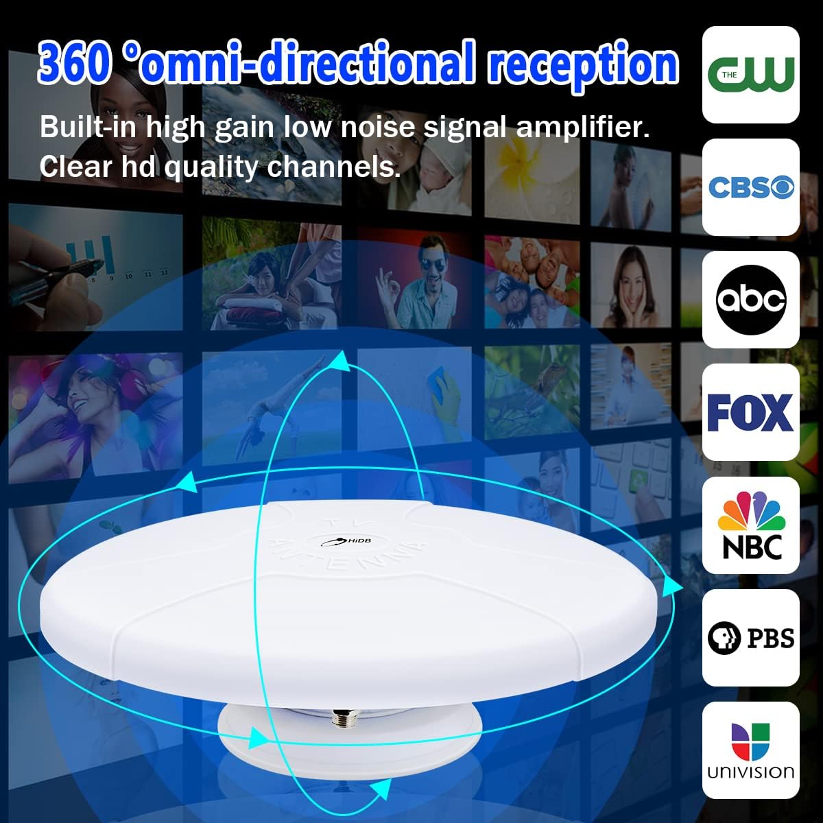 RV TV Antenna Amplified Digital HD TV Antenna with Long Range Reception, Magnetic Base for Easy Installation - for Camper, RV Trailer Truck Caravan Boat
