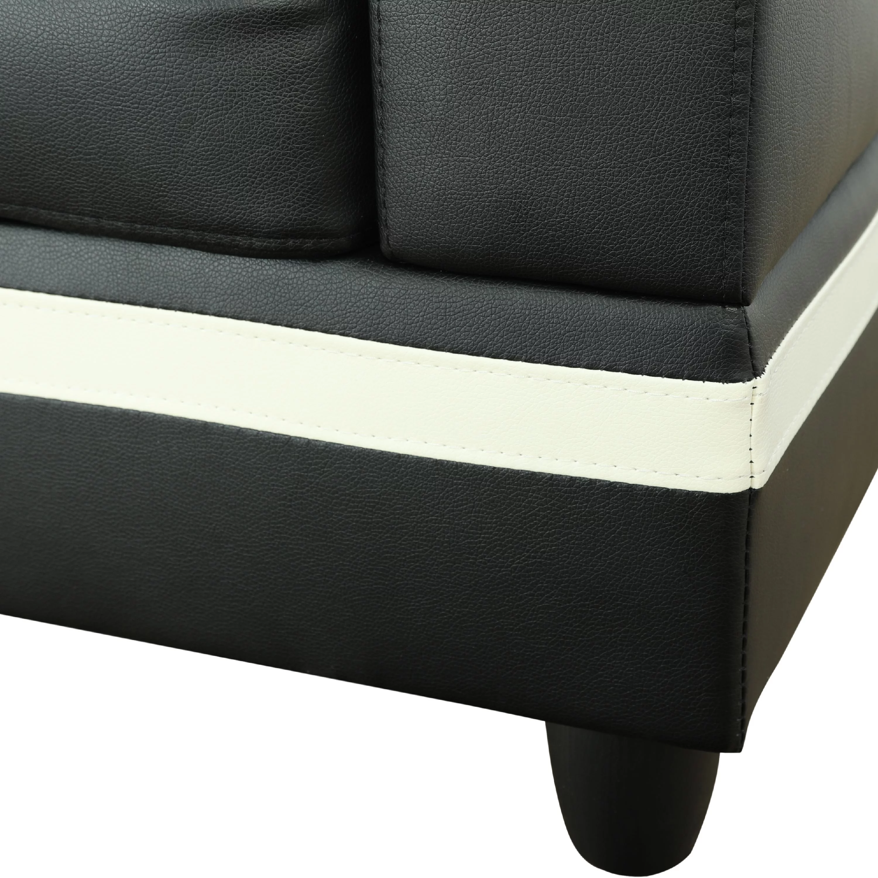 AYCP Furniture Sectional Sofa Set with Storage Ottoman, Left Hand Facing Chaise, Black Faux Leather
