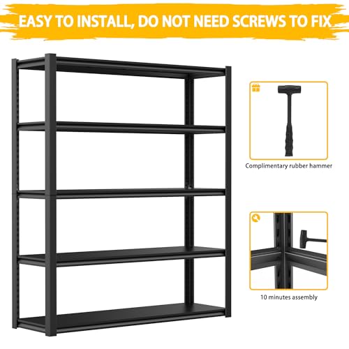3020LBS Standing Shelf Units 72" H x 48″W x 20" D,Heavy Duty Garage Shelving Units and Storage, 5-Tier Metal Shelves, Storage Rack for Garage Organization, Basement, Workshop, 1Pack