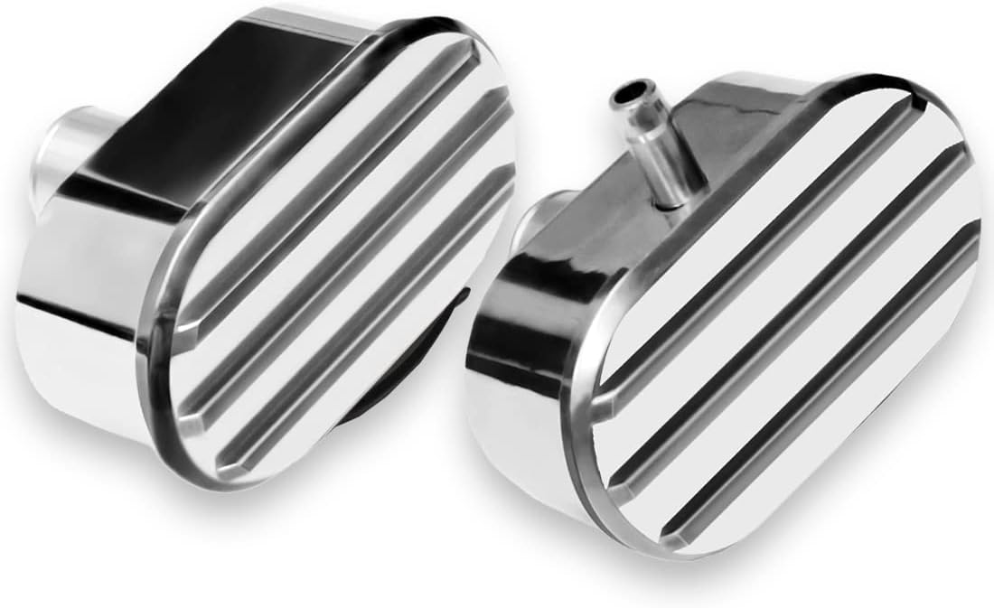 DEMOTOR PERFORMANCE Short Finned Center Bolt Valve Covers for SBC 305 350 with 15" Oval Air Cleaner and Breather Caps