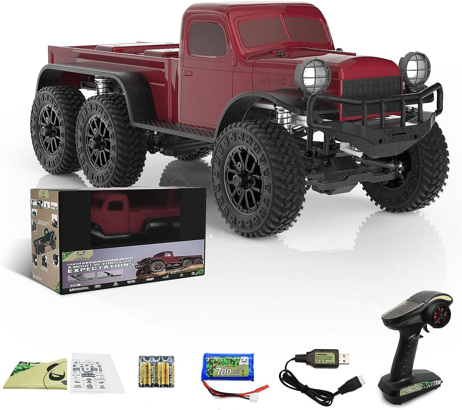 Panda Hobby RC Crawler 1/18 RC Rock Crawler 6x6,6WD Off Road RC Cars for Adults,1:18 Scale RC Truck Cruiser Vehicle，RTR Remote Control Car,All Terrains Waterproof Hobby RC Model Car,Tetra18 K1,Maroon