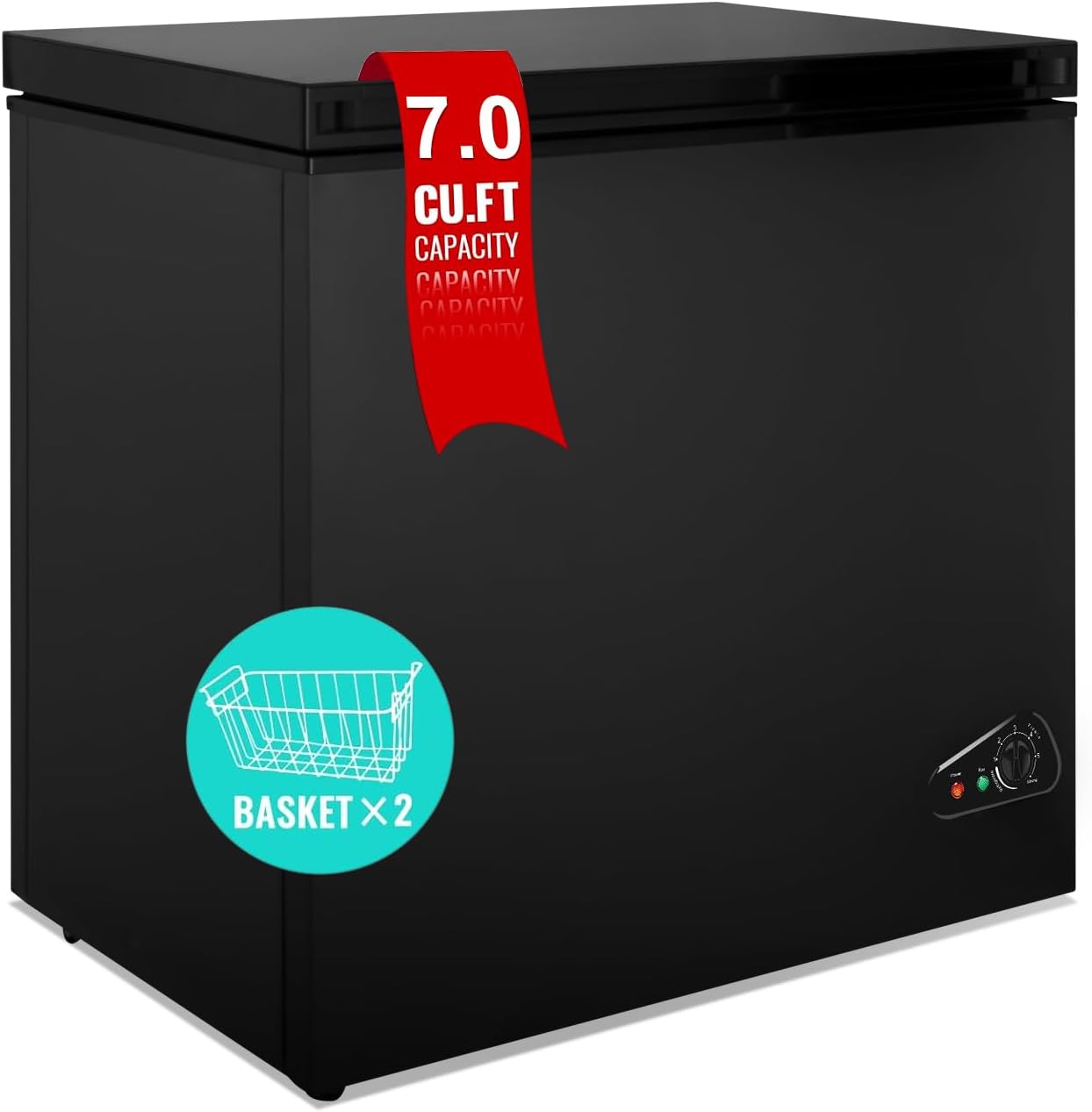 7.0 Cubic Feet Chest Freezer, Deep Freezer with Removable Basket, 7 Adjustable Thermostat, Easy Defrost Drain, Compact Small Freezers Free Standing Top Open Door for Homes