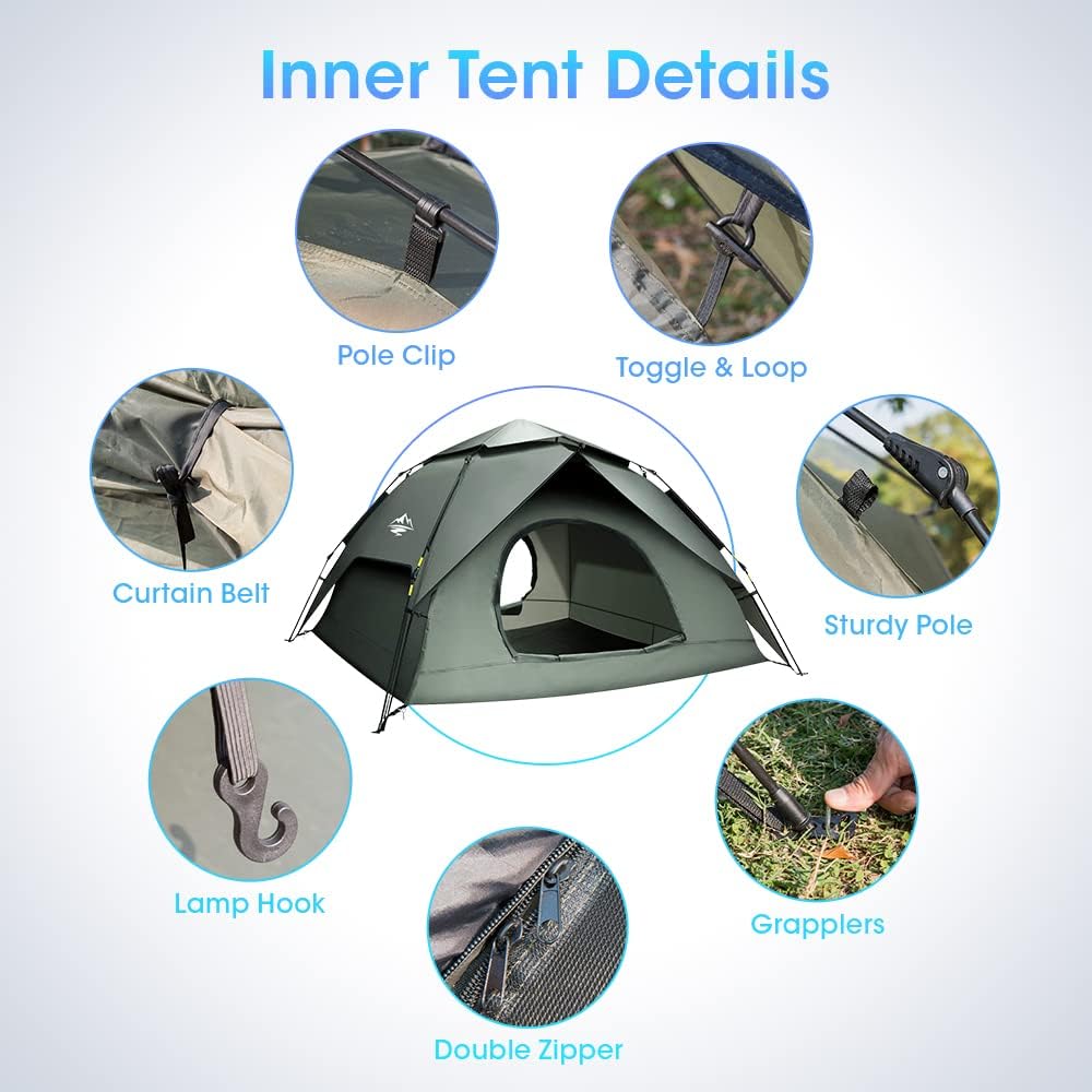 Camping Tent 4/5 Person, Instant Tent Setup in 60 Seconds with Rainfly, Portable Waterproof & Windproof Tent with Carry Bag, 2 Large Mesh Windows, Double Layer, Carry Bag for Family Camping & Hiking