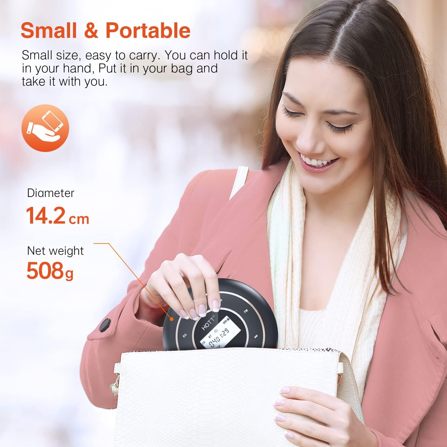 HOTT C105 Portable CD Player for Car with Bluetooth and FM Transmitter Rechargeable Compact CD Player with Touch Button Backlight Display for Home