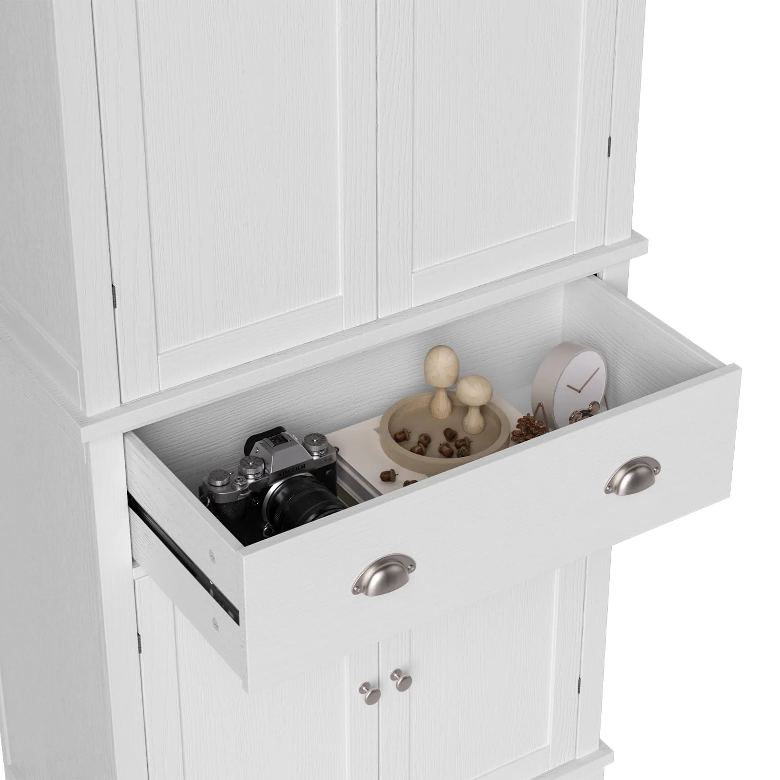 Homfa 72.4'' Tall Kitchen Pantry with 4 Doors, Large Drawer Shelves Wood Storage Cabinet for Dining Room Living Room, White