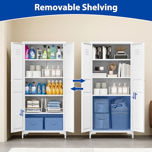 Kitchen Pantry Storage Cabinet with Adjustable Shelves Metal Cupboard Storage Cabinet with Adjustable Feet Pantry Cabinet for Kitchen, Living Room Dinning Room Bathroom. (Black, 61 inch)