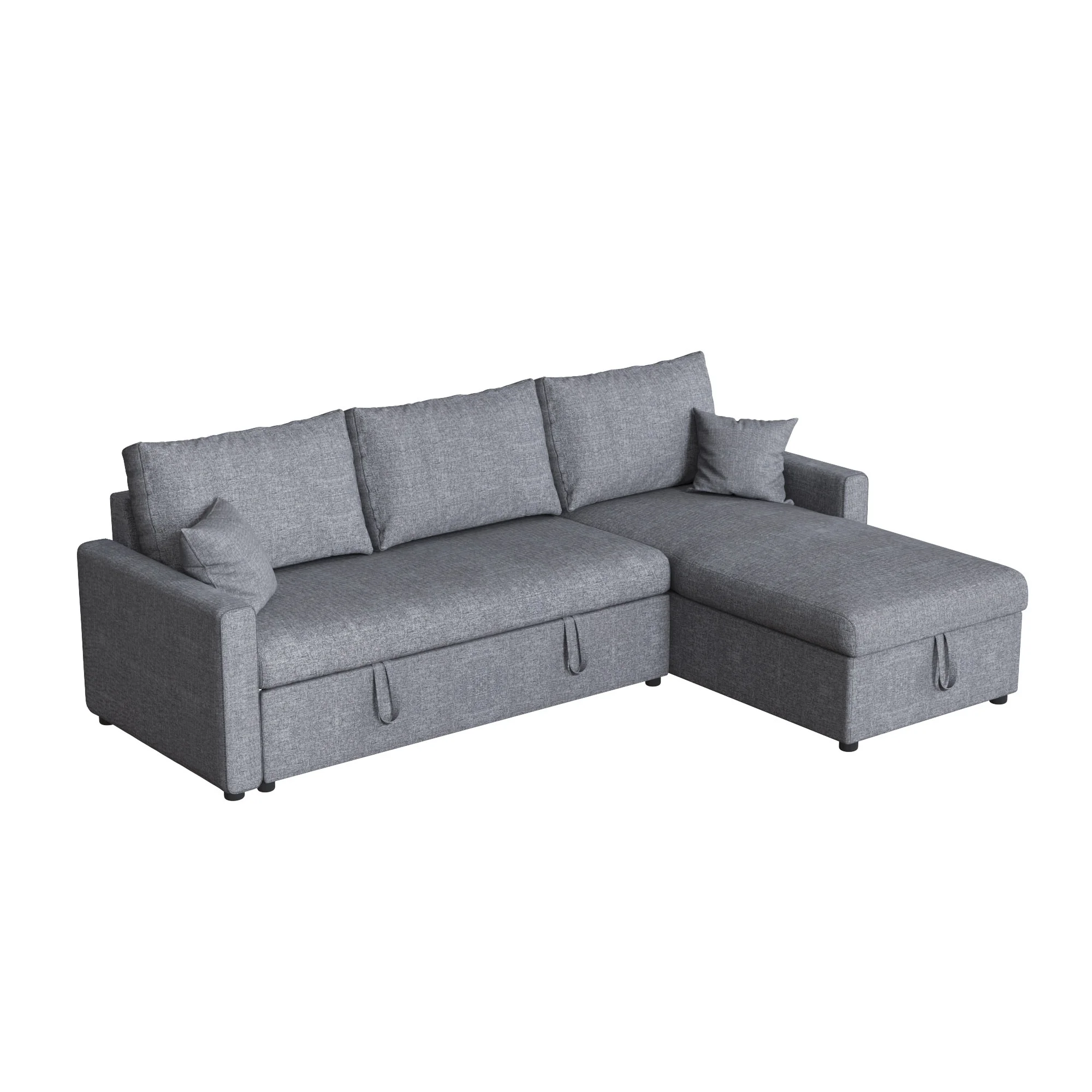 Soges 85" Pull Out Sofa Bed L Shape Sofa with Storage Chaise, Linen Fabric 3 Seater Couch, Dark Gray