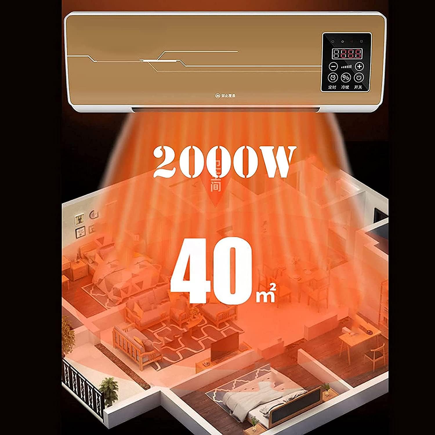 Wall Mounted Electric Heater-Bathroom Fan Heater Withtat, Led Display,6H Timing,Remote Control,Ceramic Space Heater,Quiet and Energy Saving 2000W