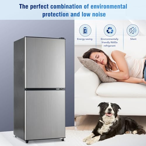 French Door Refrigerator with Dual Zone, 4.5 cu ft Fridge and 1.2 cu ft Freezer, 7 Temp Settings, 45 dB, Stainless Steel