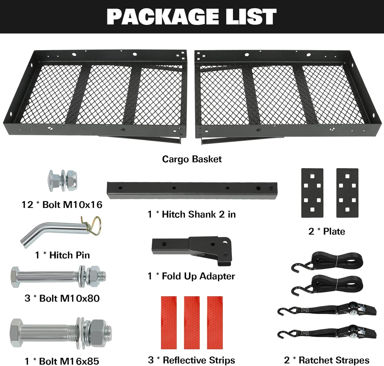 Weize Hitch Cargo Carrier, 60 x 19.5 x 2.95 Inch, 750 lbs Capacity, 2-Inch Folding Shank, with Ratchet Strapes, Black Steels