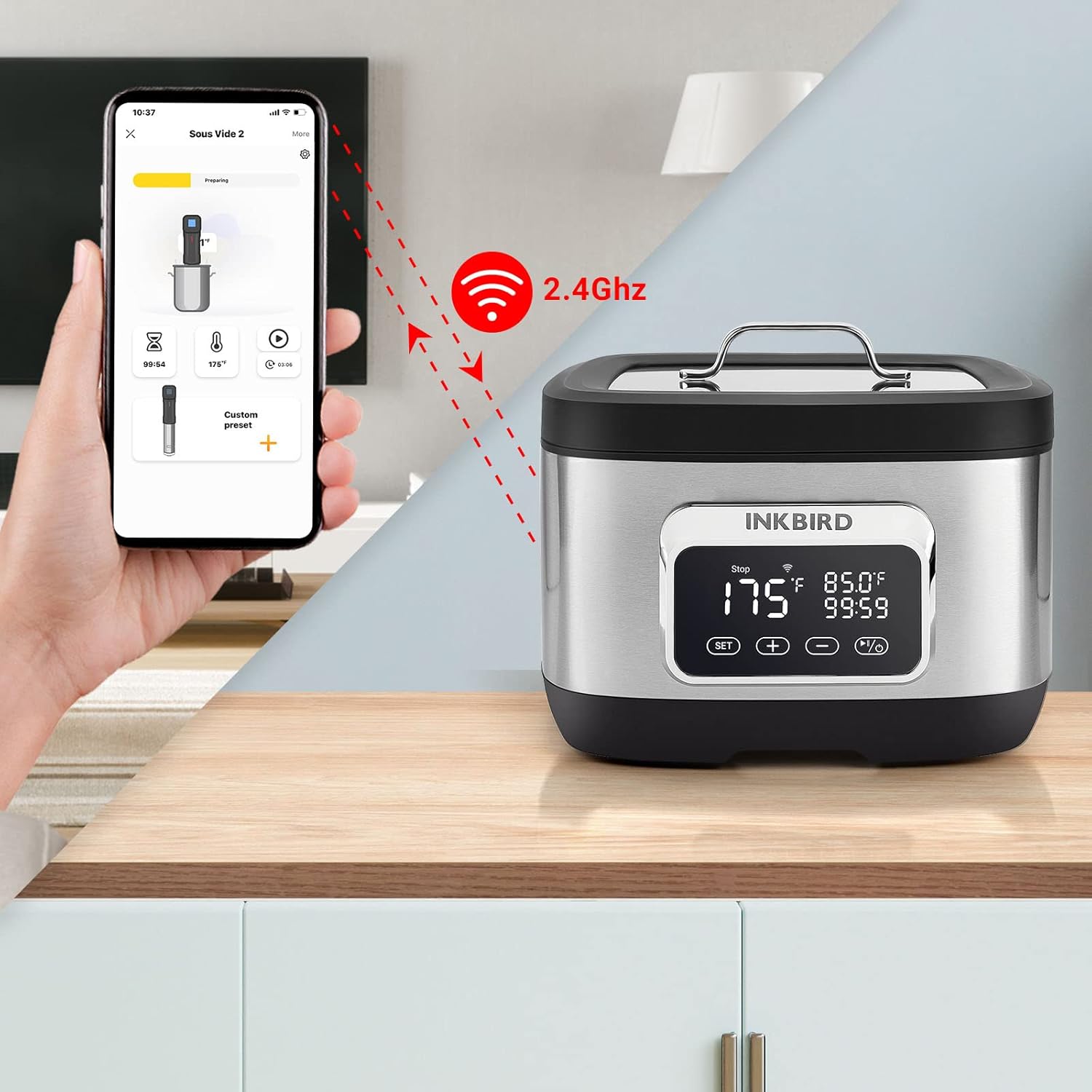 Inkbird 700W 3 in 1Wifi Sous Vide Water Oven with Rack Divider and 14 Preset Recipes, 3D Electromagnetic Water Circulation Rapid Heating,Wifi Control & Timer, 8L Capacity,Wif|Gift Idea (ISV-500W)