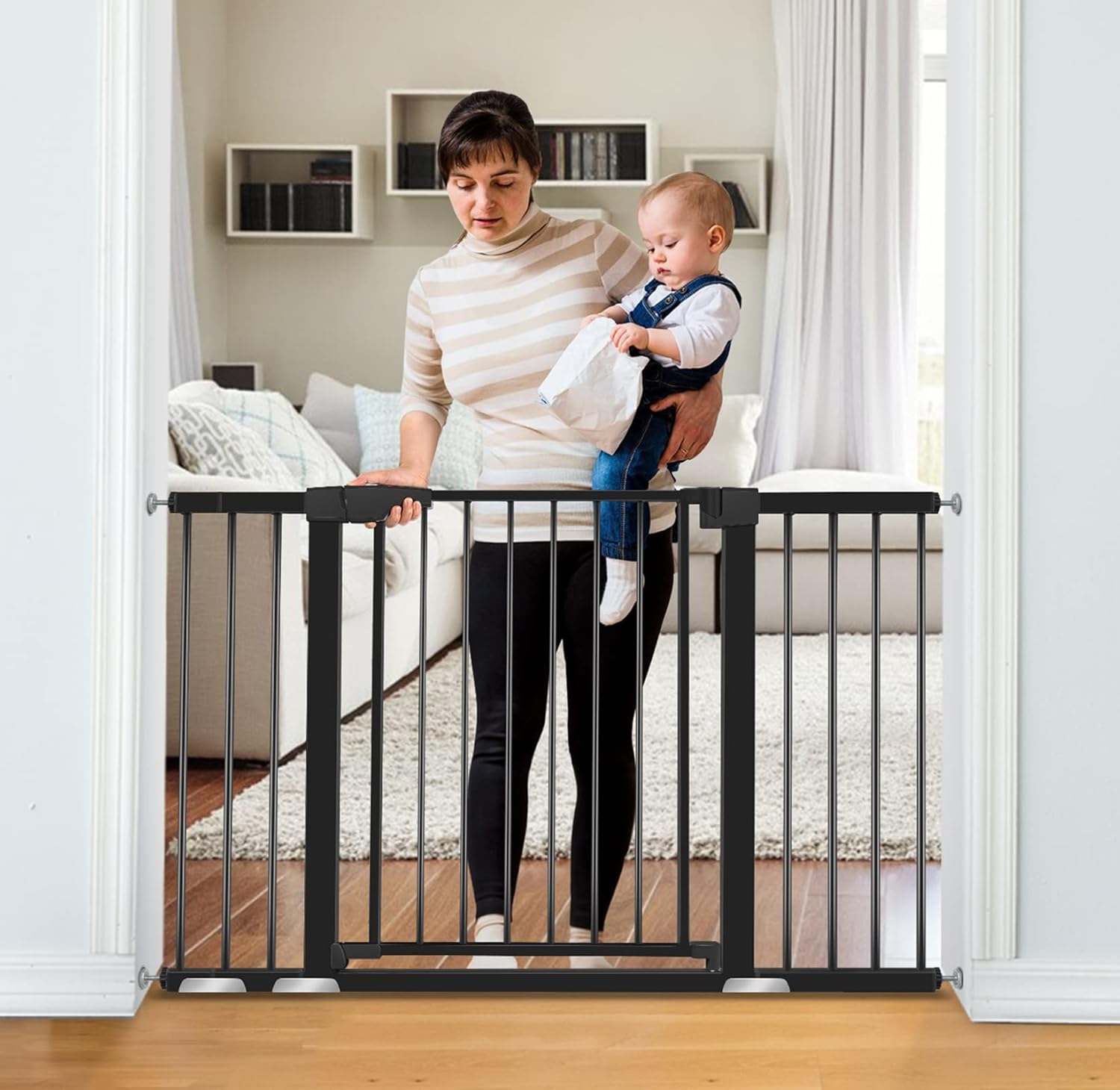 Derson 51.5" Extra Wide Baby Gate for Stairs and Doorways, Auto-Close Safety Dog Gates for The House, Easy Walk Thru Baby Child Gate for Kids and Pets