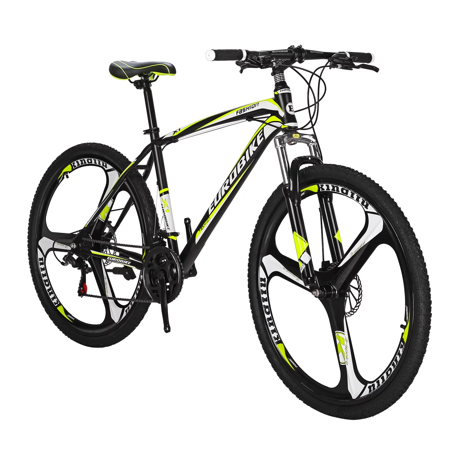 Eurobike X1 Mountain Bike 21 Speed 27.5 Inch Wheels Dual Disc Brakes bikes for Mens Bicycle 3-Spoke Wheels Yellow