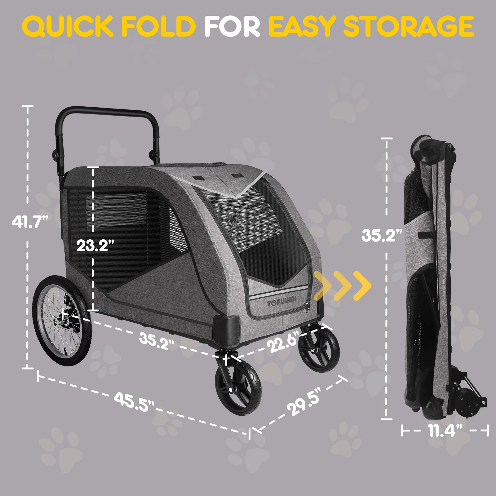 TOFUUMI 4 Wheel Dog Stroller, Folding Pet Stroller for Large Dogs,Up to 132 lbs, Gray - Curated Treasures Market