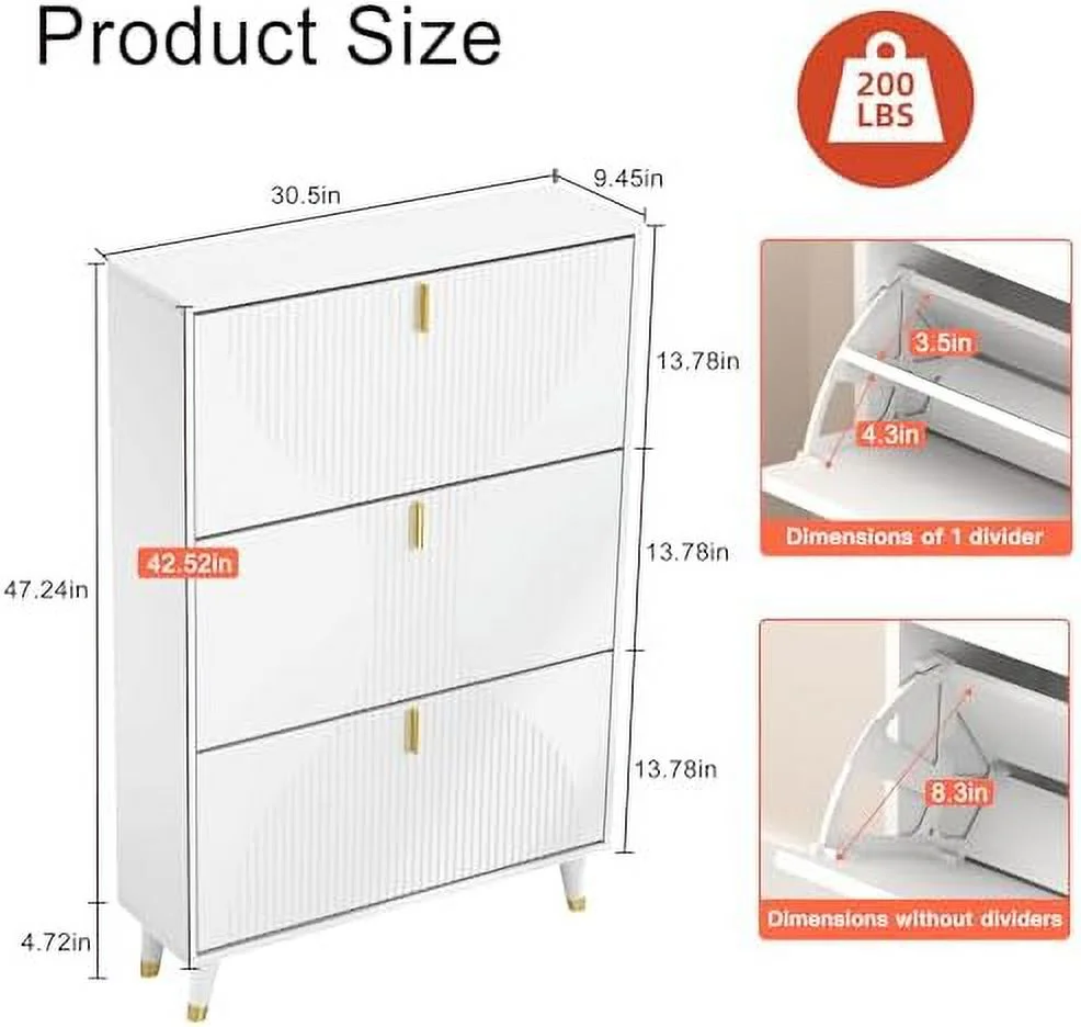Shoe Cabinet for Entryway Slim  Narrow Shoe  Cabinet Hidden  White Shoe Organizer for Entryway  Thin Shoe Rack Cabinet with Door  Flip Drawer Shoe Cabinet Hallway