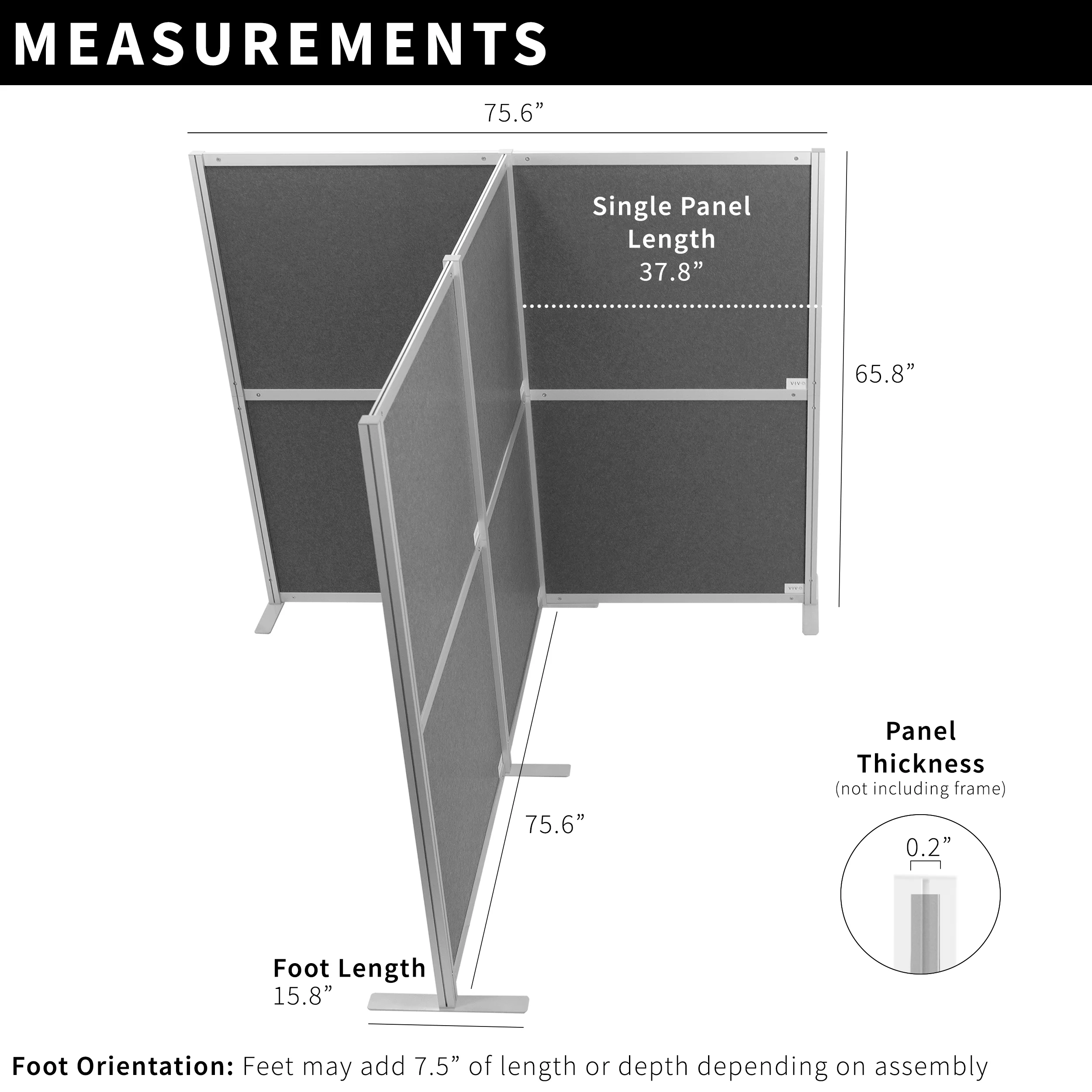 VIVO T-Shaped Modular Wall System, 4 PET Panels, Modern Office Cubicle Dividers