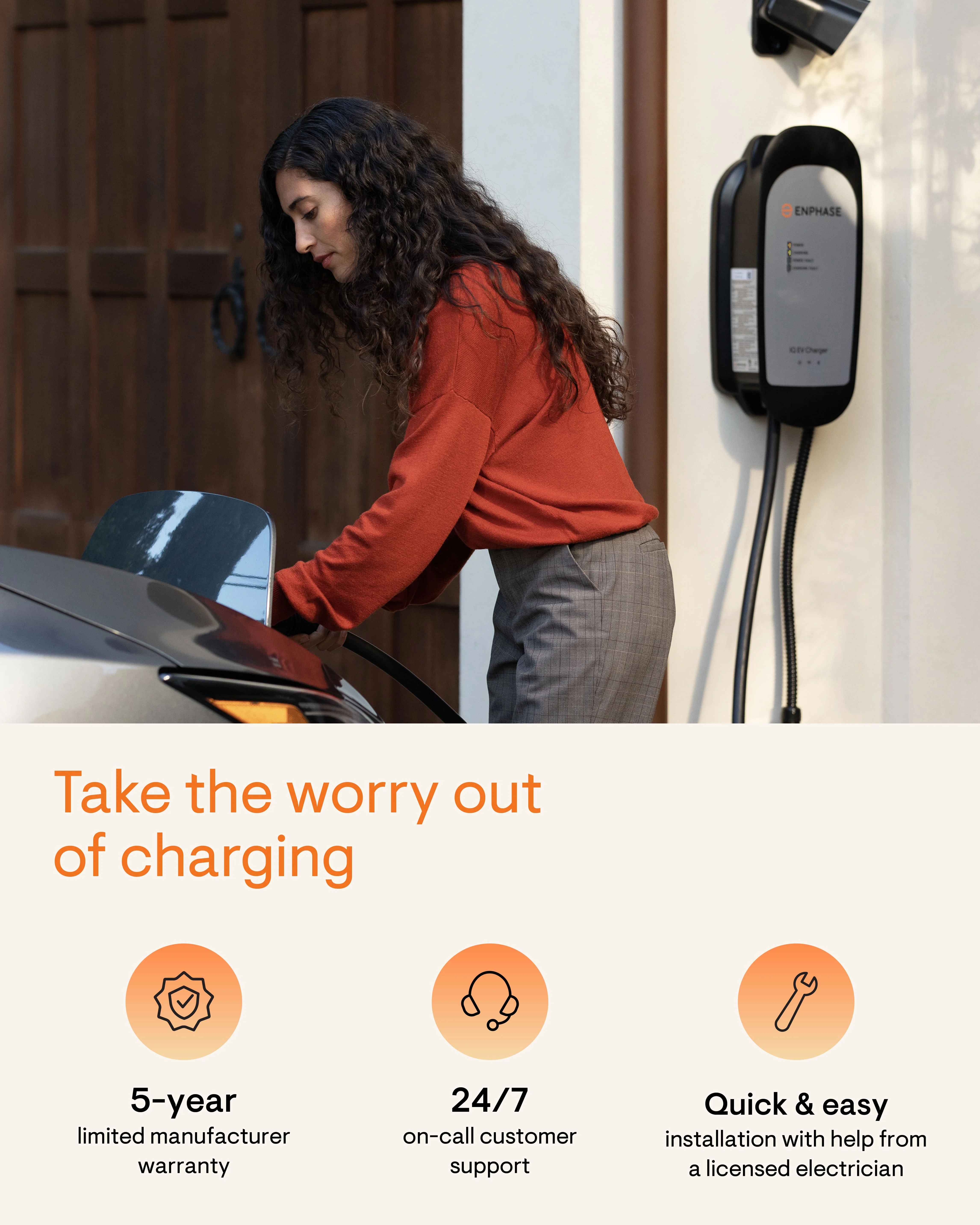 Enphase Smart Level 2 EV Charger with Wi-Fi, Safety Certified, 32 Amp, 240v, Hardwired, Indoor/Outdoor, Ruggedized 25ft Cable & J1772 Connector, IQ 40 Home Electric Car Charging Station