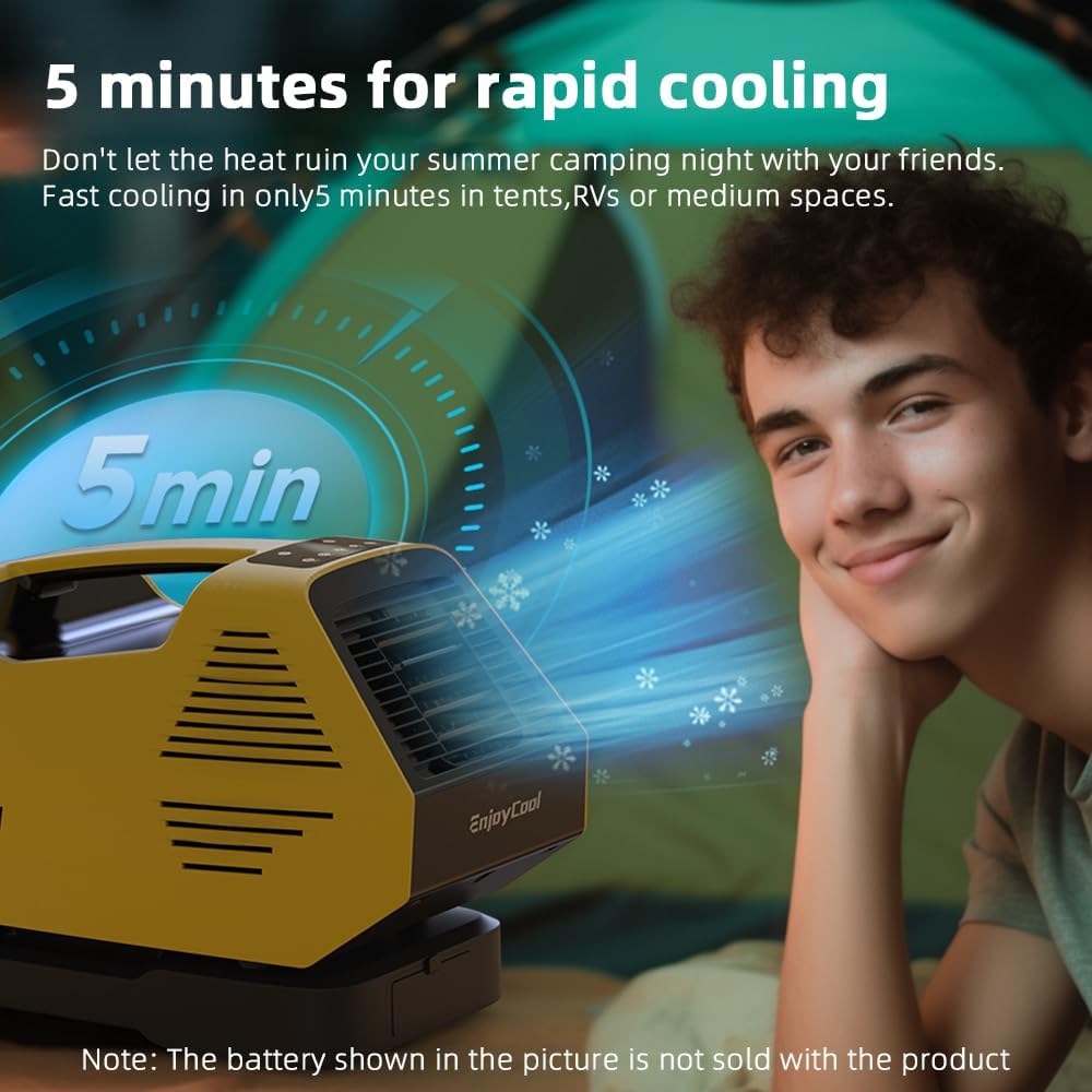 Portable Air Conditioner for Camping, EnjoyCool 2380BTU Camping Tent Air Conditioner, 240W Low Power Consumption AC Outdoor Air Conditioner, Portable AC for Camping Tent,RVs,and Travel (Link)