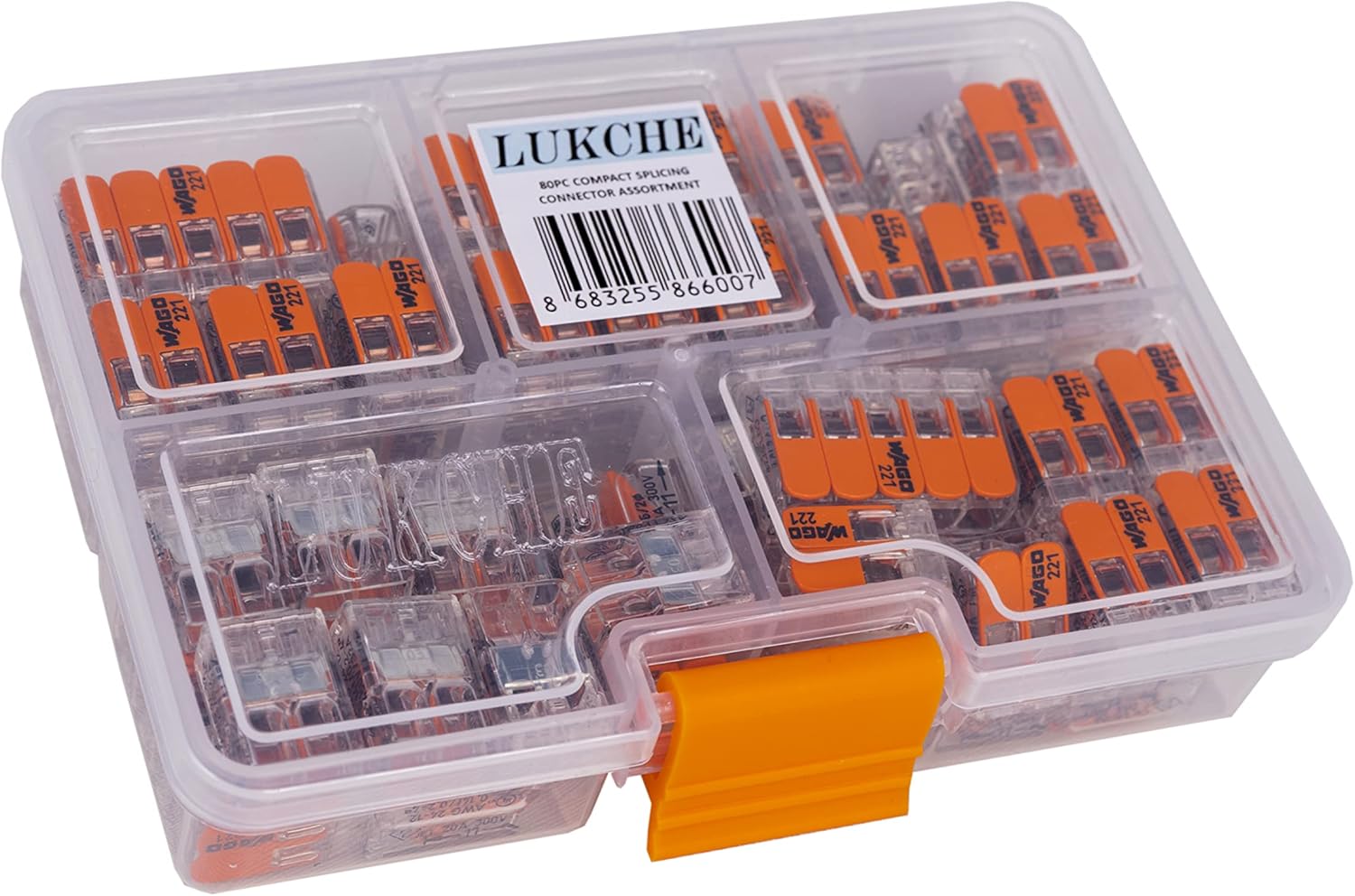 WAGO 80pc Wire Connectors,Compact Wire Splicing Connector,221 Series Lever-Nuts Assortment with Case | Includes (40x) 221-412, (25x) 221-413, (15x) 221-415