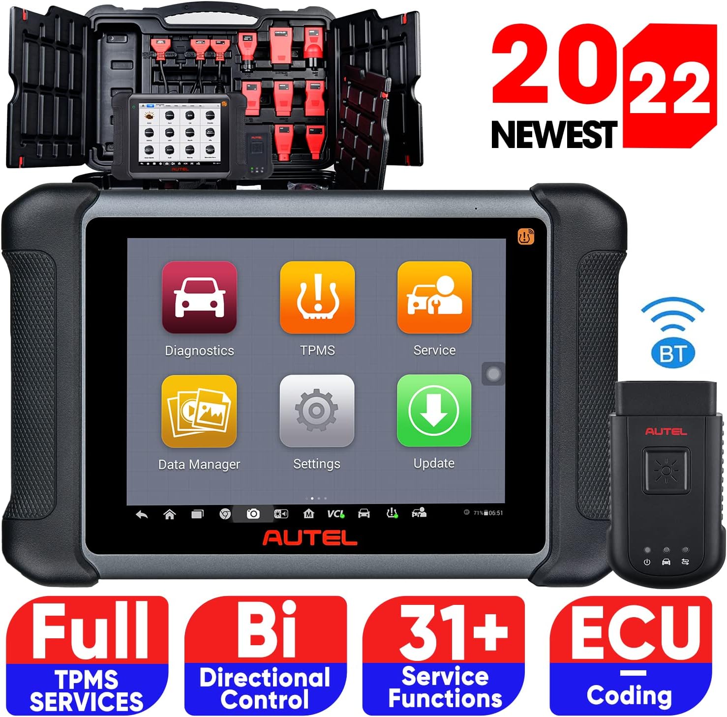Autel Scanner MaxiSys MS906TS Diagnostic Scan Tool, 2022 Upgraded of MK906BT MS906BT MP808TS MS906 TS608 with Complete TPMS Functions, ECU Coding, Bi-Directional Control, All Systems & 31 Services
