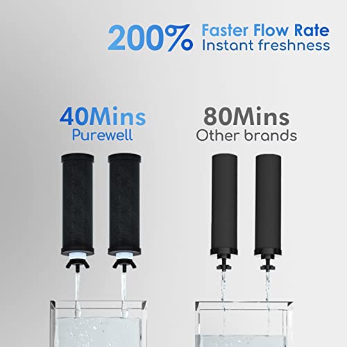 Purewell Gravity Water Filter System, 2.25 Gallon Stainless Steel Countertop System with 2 Black Filters, Visible Window and Stand,Reduce up to 99% Chlorine