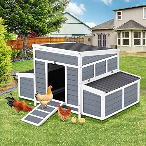 AECOJOY Chicken Coop, 56" Large Wooden Chicken Hutch with 6 Nesting Boxes, Outdoor Hen House Chicken Cage