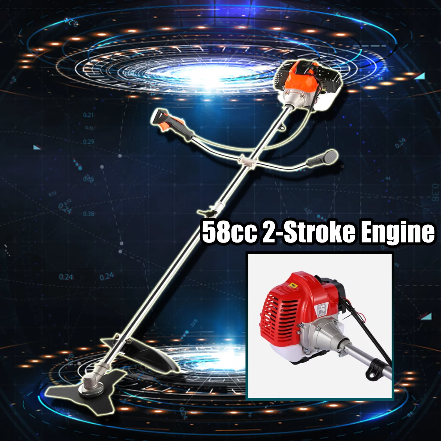 58CC Weed Eaters Gas Powered String Trimmer Straight Shaft Gasoline Powered Weed Trimmer Weedeater Brush Cutter Weed Trimmer for Edgers in Lawn and Garden 4 in 1 Orange