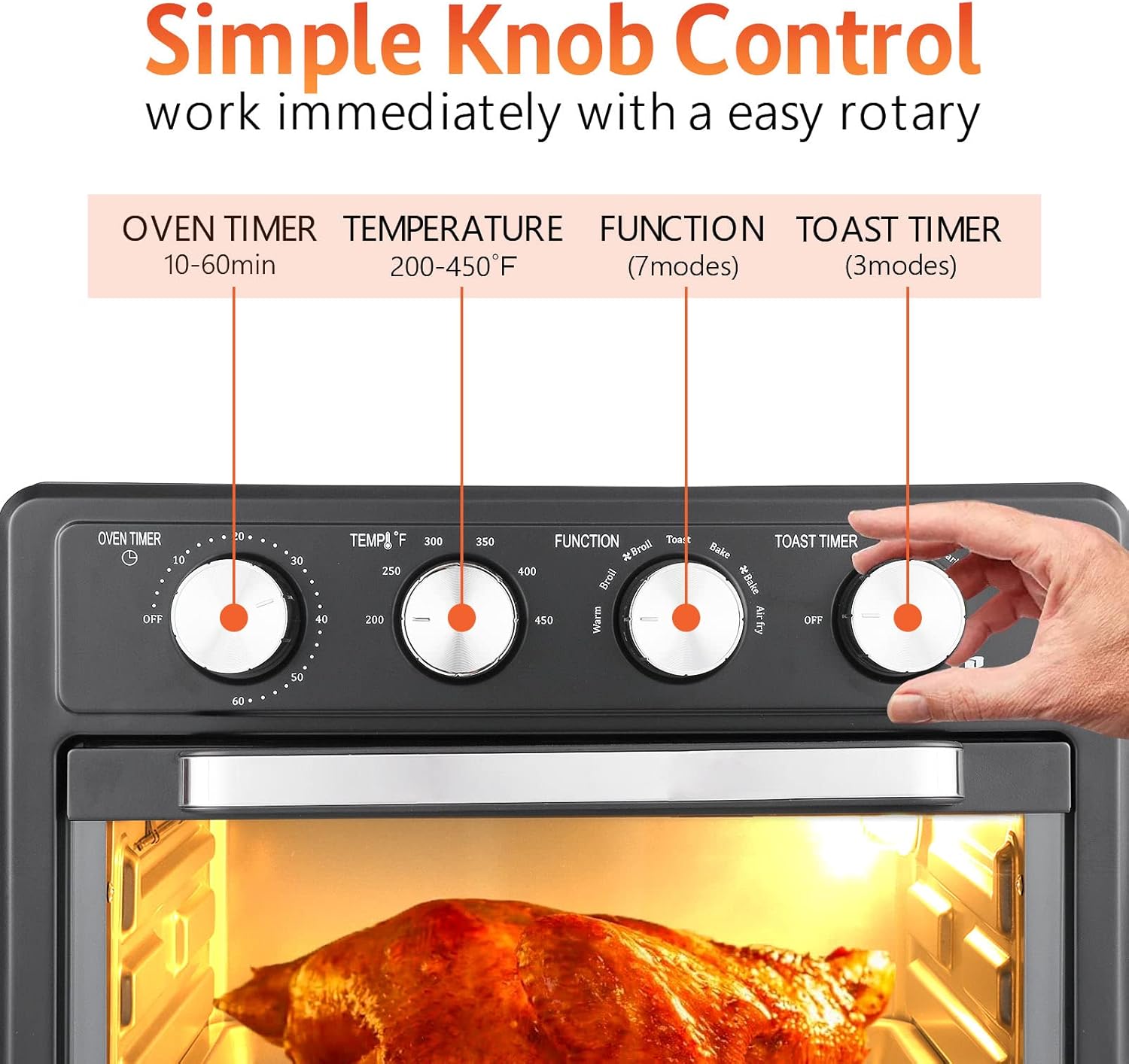 Binkols Air Fryer Oven 25 Quart, 7-in-1 Large Toaster Oven Air Fryer Combo, Large Air Fryer with Air Fry, Broil, Toast, Bake, Warm, 7 Preset Functions, 4 Accessories, 1700W Heats Up Quickly to 450°F