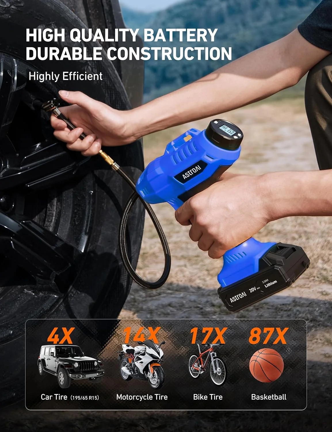 Car Auto Tire Inflator, 160 PSI Cordless Car Air Pump, with 20V Rechargeable Battery, Yellow, for Gift