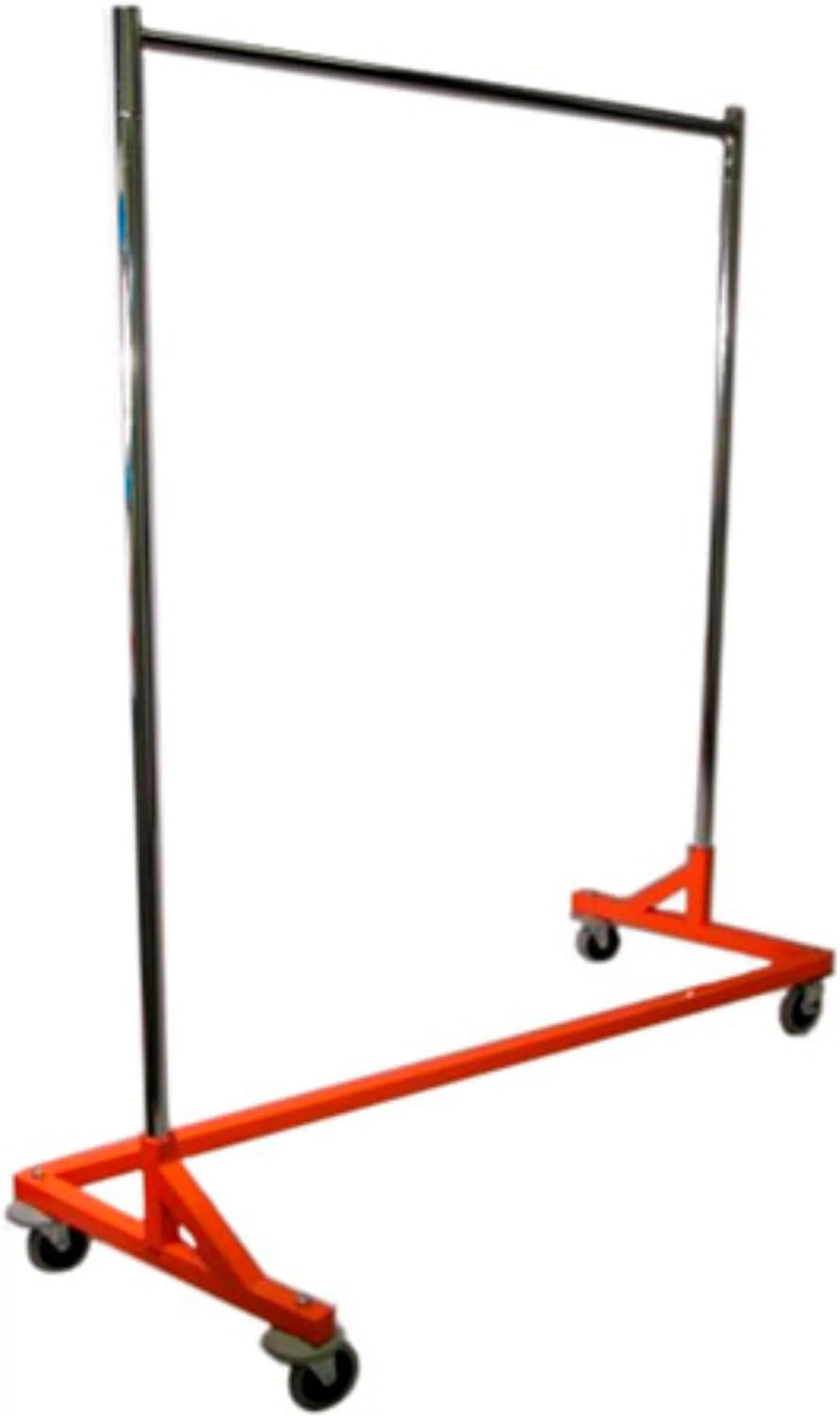 Deluxe Grade Rolling Z Rack Garment Rack With Nesting OSHA Safety Orange Base, 400Lb Capacity, Single Bar And Adjustable Height Chrome Uprights - Curated Treasures Market