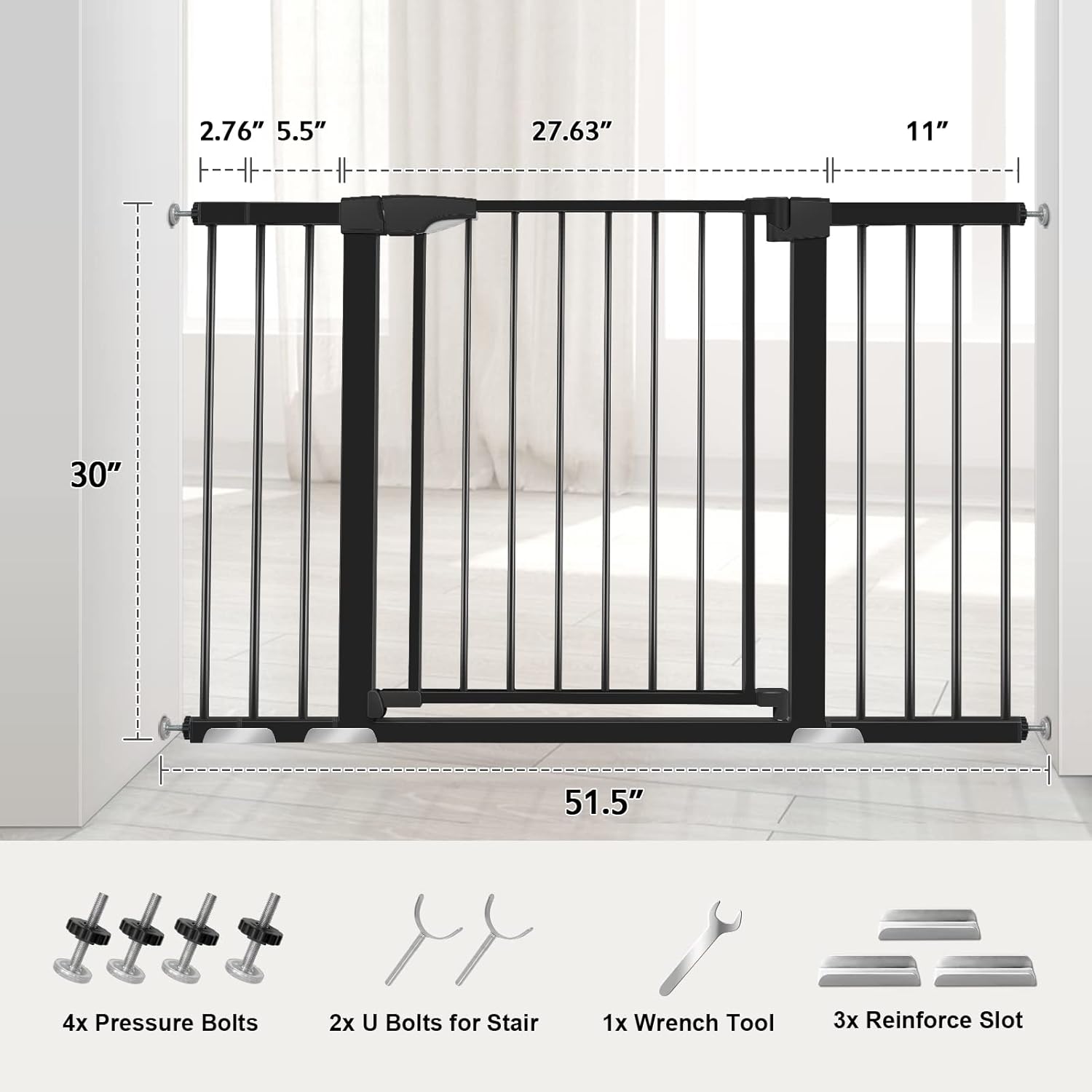 Derson 51.5" Extra Wide Baby Gate for Stairs and Doorways, Auto-Close Safety Dog Gates for The House, Easy Walk Thru Baby Child Gate for Kids and Pets