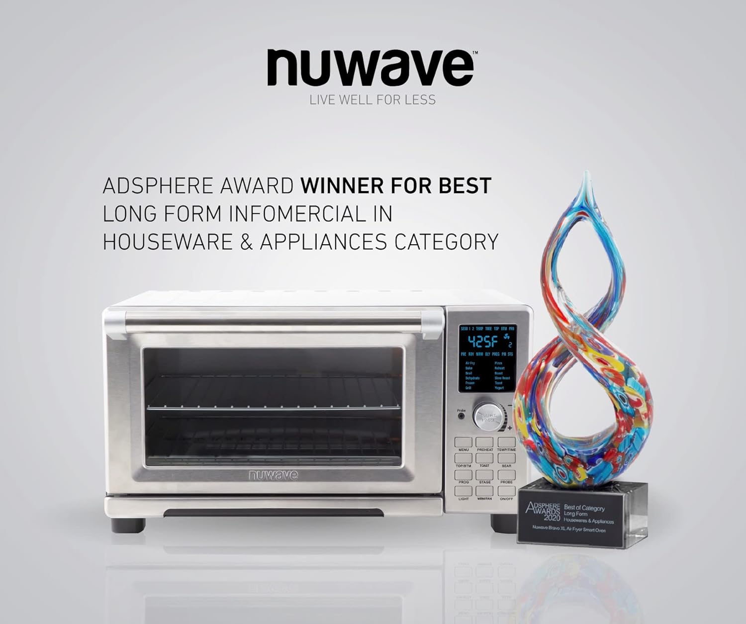 NUWAVE Bravo Air Fryer Toaster Smart Oven, 12-in-1 Countertop Convection, 30-QT XL Capacity, Integrated Temperature Probe for Perfect Results, Heavy Duty Racks with Load of Over 30 Pounds, 50°-500°F Temperature Controls, Top and Bottom Heater Adjustm