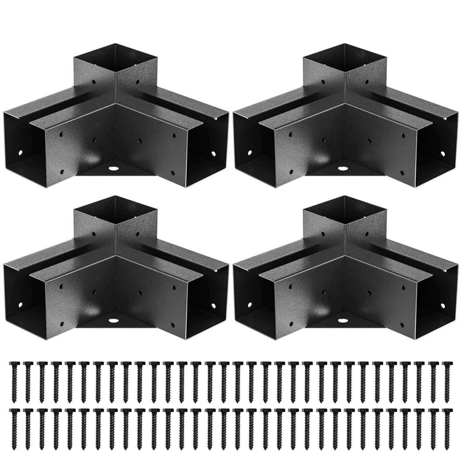 Wilkblck Pergola Brackets 4PCS Woodworks Pergola Kit 3-Way Right Angle Corner Bracket Elevated Wood Stand Kit Pergola/Gazebo Kit Hardware for 4x4 - Shop Hardware Tools Online Store