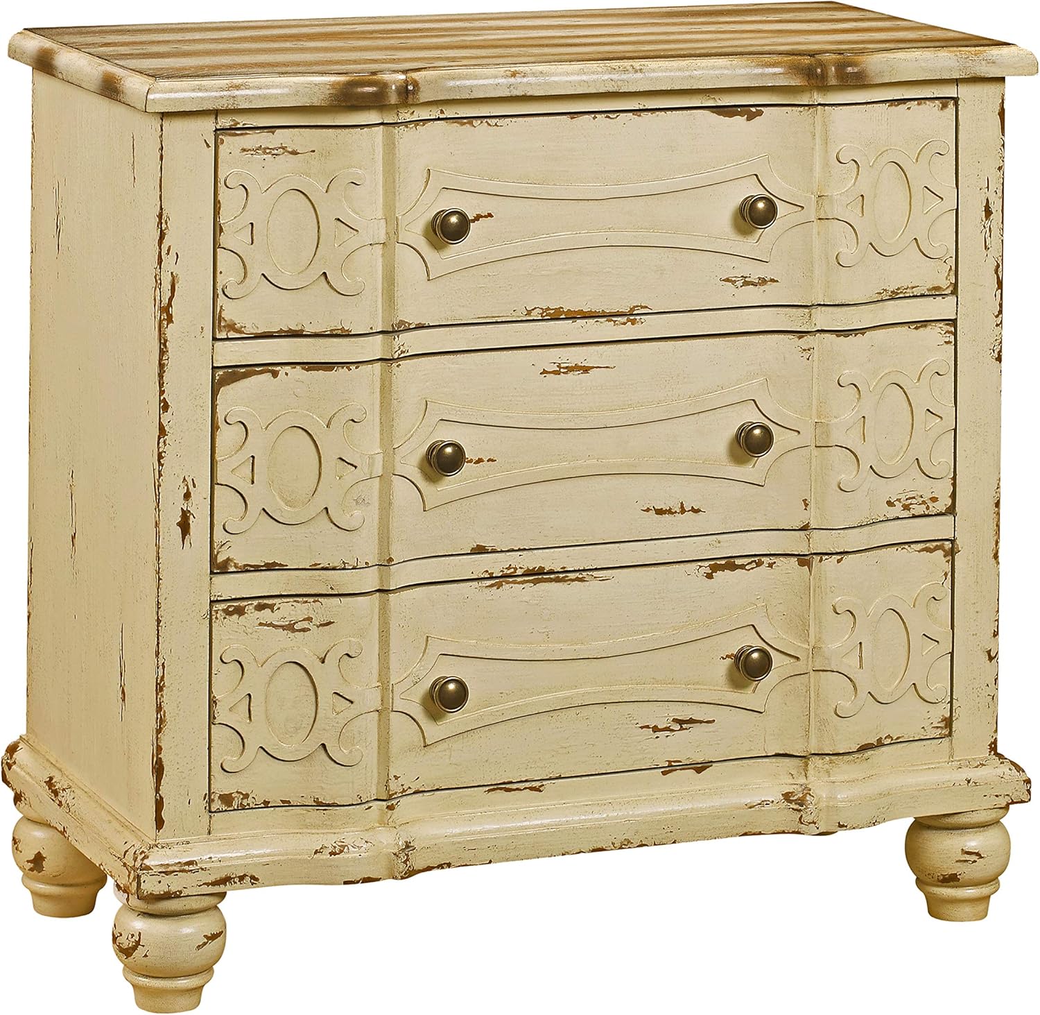Right2Home Ornate Overlay Drawer Chest Storage Cabinet, Cream