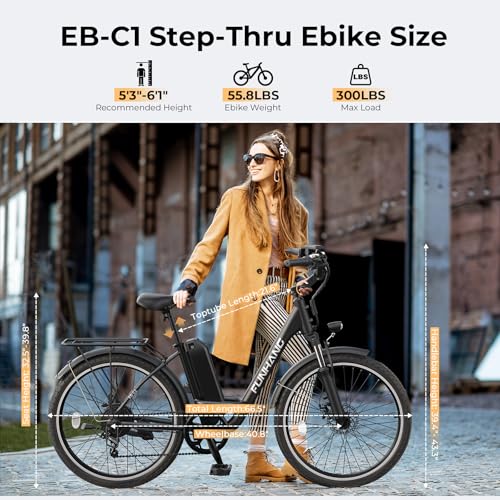 Electric Bike for Adults, 1000W Peak Ebike, 21.7MPH 50Miles City Cruiser Ebikes, 26" Step Thru Electric Bicycle with 48V Removable Battery, Adjustable Stem, Rear Rack, Front Suspension,7 Speed
