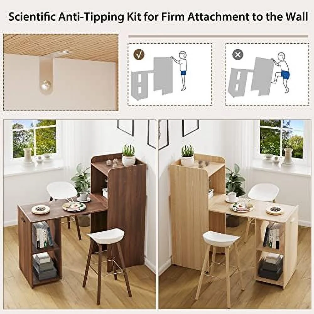 HJZBNONE Extendable Computer Desk for Small Space  Reversible Home Office Desk with Anti-Tipping Kit  Folding Study Writing Desk  Pull-Out PC Laptop Workstation Desk  Brown/Natural (Natur
