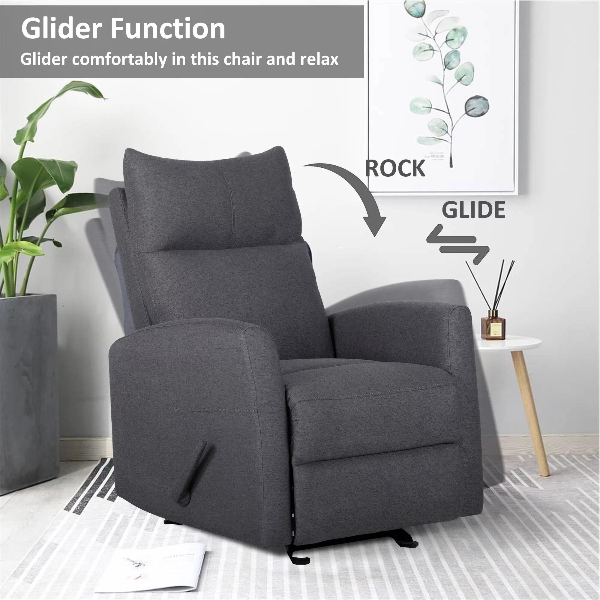 Kayto INC Fabric Rocker Recliner Chair Steel Glider Recliner Living Room Sofa