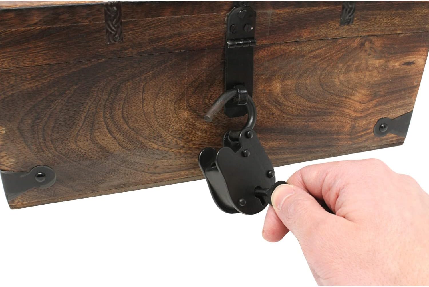 Nautical Cove Treasure Chest Wooden Box with Antique Iron Lock and Skeleton Key - Storage and Decor (Medium 12.25 x 6 x 5.5) Pack of 2