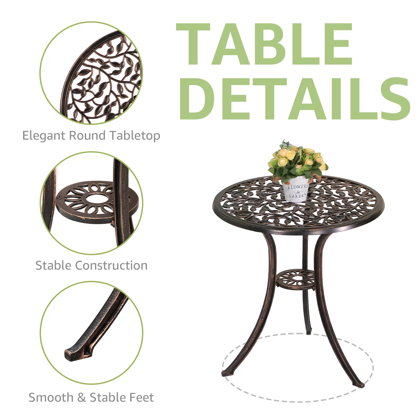 JOIVI Patio Bistro Table Set, 3 Piece Outdoor Rust-Resistant Cast Aluminum Dinning Table, Bronze