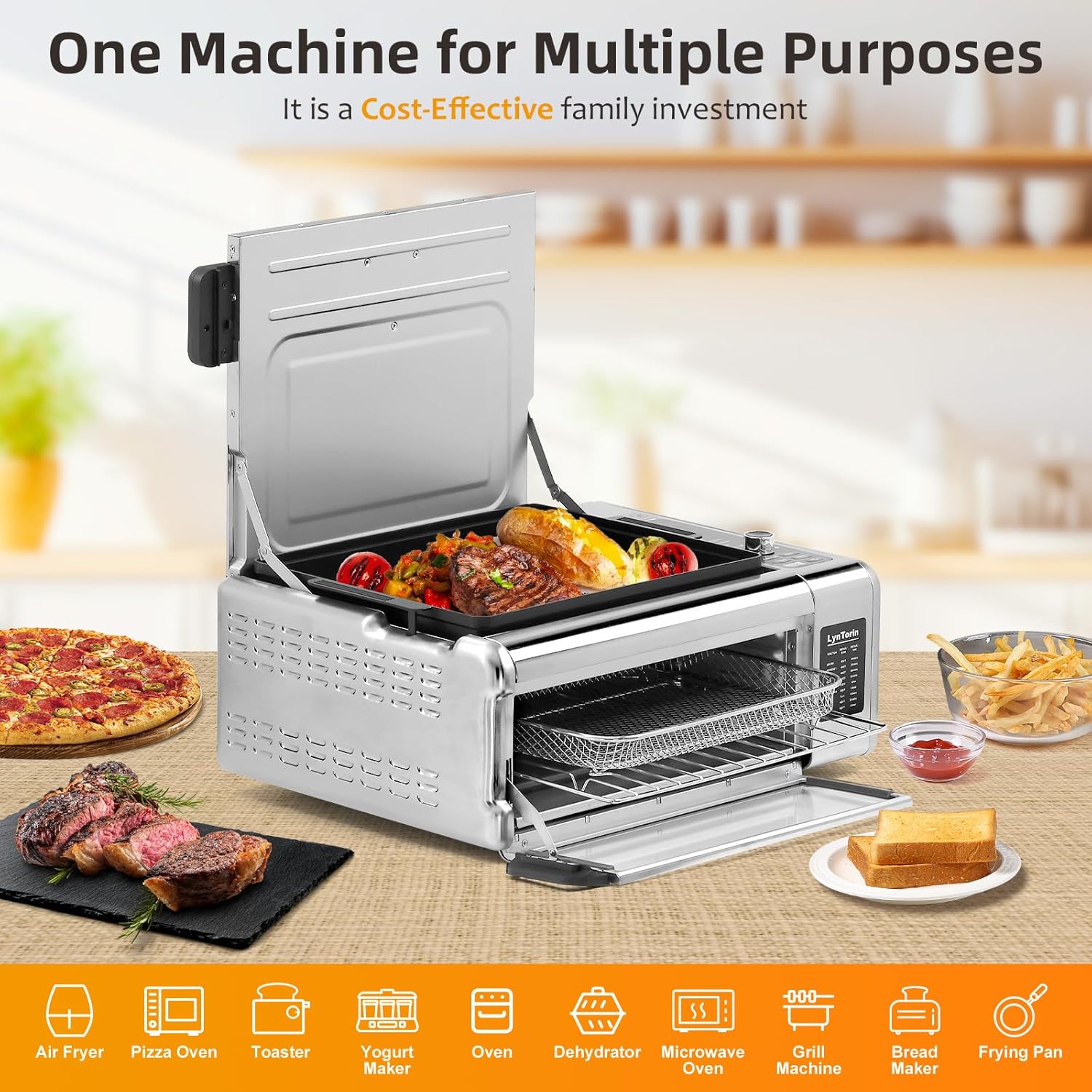 Digital Air Fry Countertop Oven, Air Fryer Toaster Oven Combo Flip UP Save 50% Space, 9 in 1 Electric Indoor Countertop Pizza Oven Air Fryer Easy Clean