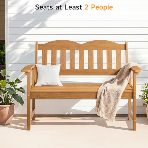 Outdoor Bench, 2-Person Poly Lumber Garden Bench with 800 lbs Weight Capacity, All-Weather Patio Bench with Armrests and Backrest for Garden, Porch, Backyard and Park, Blue