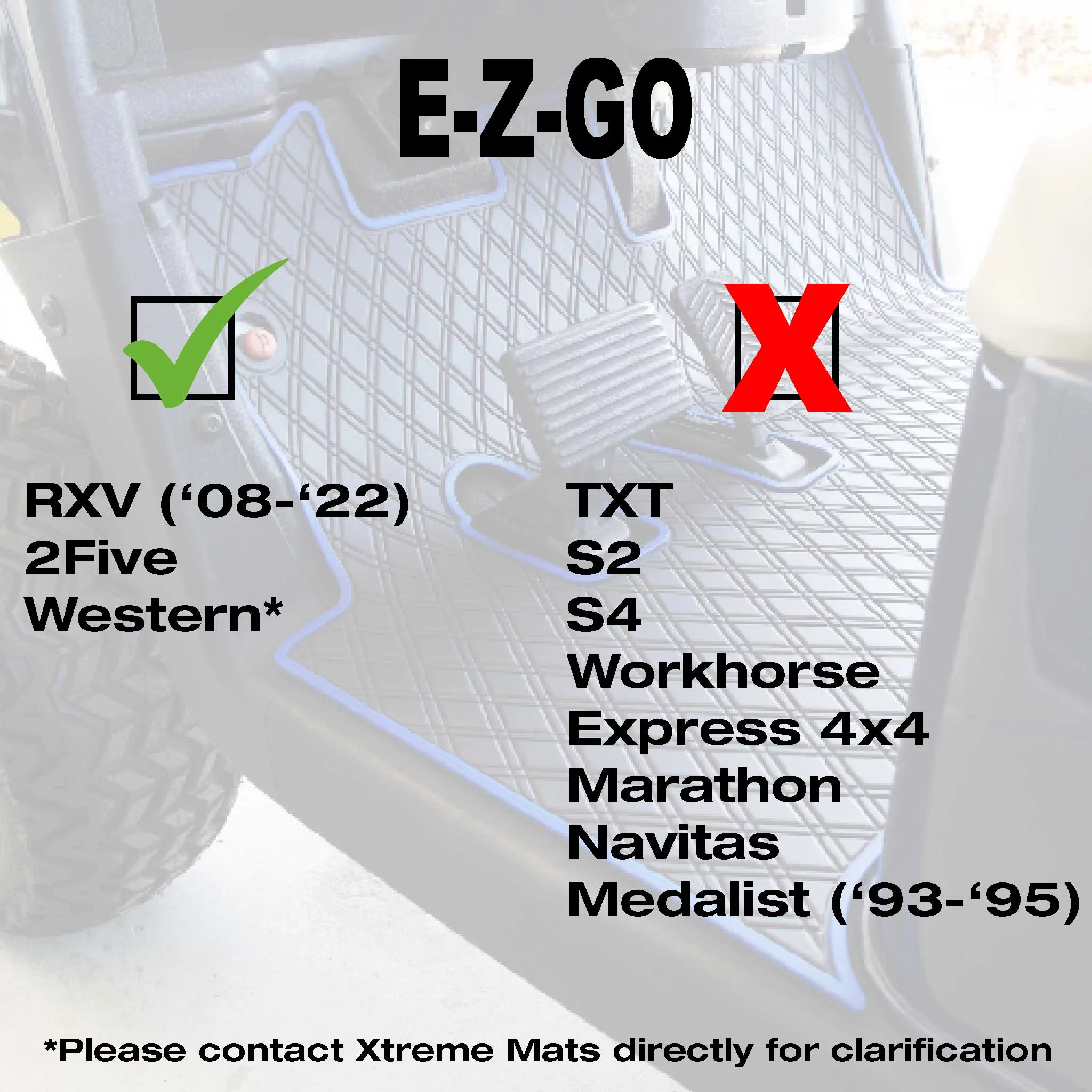 Xtreme Mats EZGO RXV Golf Cart Mat, Full Coverage Golf Cart Floor Liner Mat - Only Fits EZGO RXV (2008-2022) & 2Five (2009+) - Black with Blue Trim